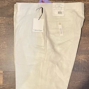 Men’s Calvin Klein Cream Color Dress Pants Size: 36, Inseam: 32, 100% Linen